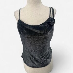 Y2K Shimmering Metallic Going Out Top With Rosette Detail